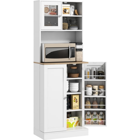 66.5" Storage Cabinet With And 8 Door Shelves. Adjustable. White. Contemporary Dining Room Kitchen Pantry. Versatile Option Pantry Cabinet, Freestanding Shelves, Adjustable, White For Area