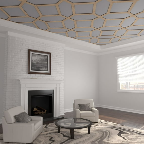 66 7/8"W x 66 7/8"H x 3/8"T King Size Cameron Decorative Fretwork Wood Ceiling Panels, Red Oak