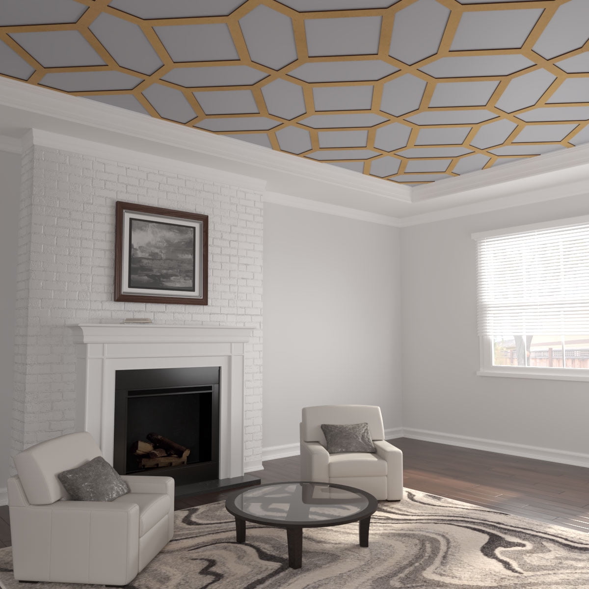 66 7/8"W x 66 7/8"H x 3/8"T King Size Cameron Decorative Fretwork Wood Ceiling Panels, Wood (Paint Grade)