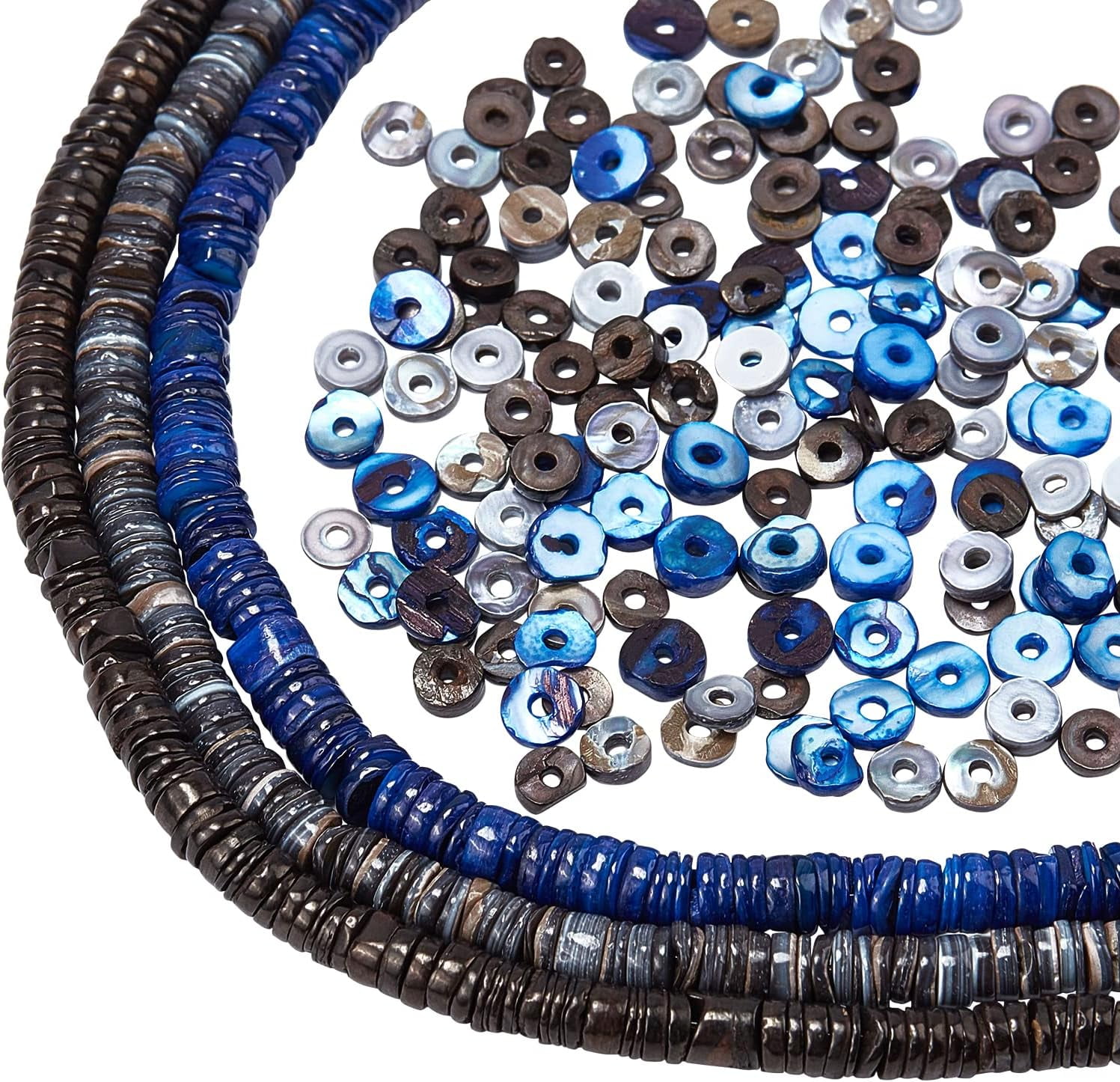 About 66~81 Pcs 3 Colors Shell Heishi Beads Flat Round Thin Seashell ...