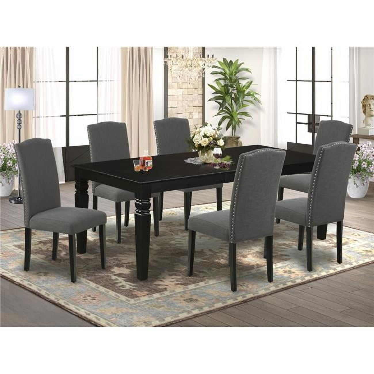 66-84 in. Logan Rectangle Kitchen Table with 18 in. Self Storing Butterfly Leaf & Six Parson ...