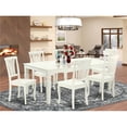 thumbnail image 1 of 66-84 in. Logan Rectangular Table with 18 in. Leaf & 6 Vertical Slatted Chairs - Linen White, 7 Piece, 1 of 1