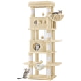 thumbnail image 1 of Cat Tree, 66.9‑Inch Tall Multi‑Level Cat Tower for Indoor Cats with Large Platforms, Cozy Cat Condos, Big Hammock and Toy Balls for Adult Cats, Beige, 1 of 8