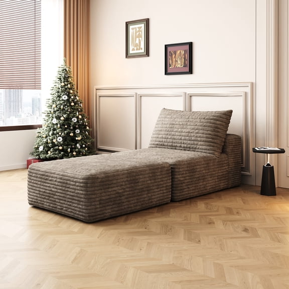 66.9" Comfy Bed, Corduroy, Back Support, No Assembly, For Bedroom, Camel Bed With Bedroom Living Area,