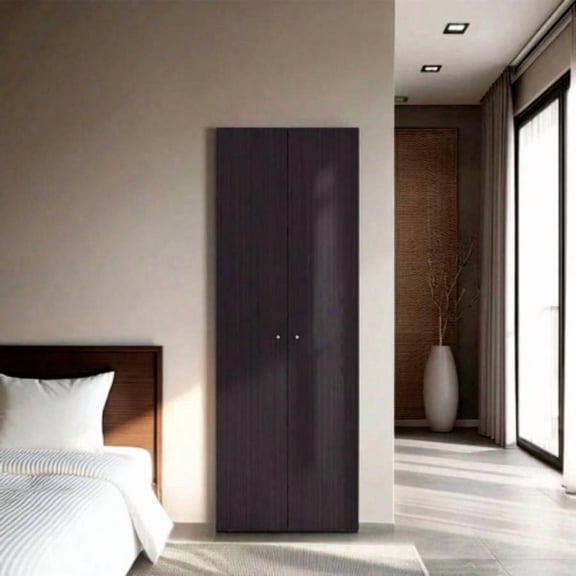 66.9 Inch Height Armoire with 2 Doors and 4 Shelves, Black Wengue Finish, Bedroom Clothes Storage Wardrobe