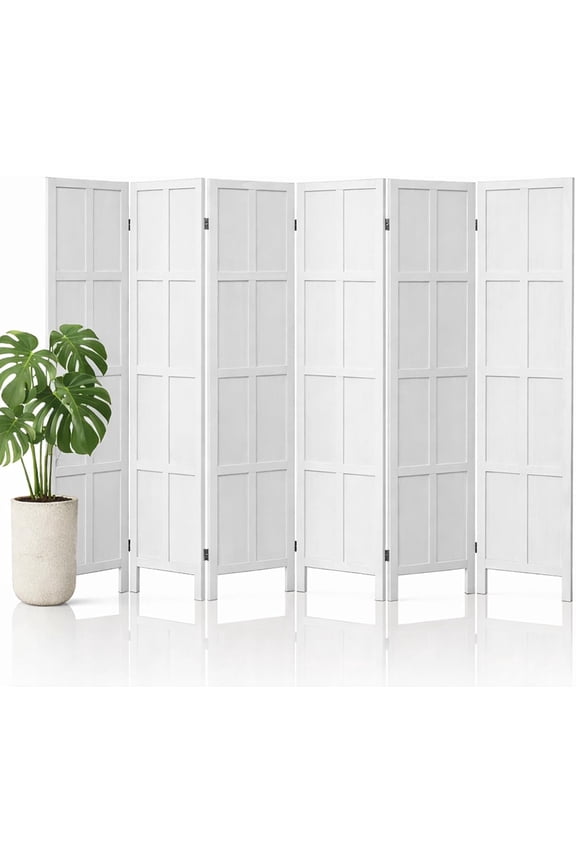 66.9-Inch Tall 6-Panel Folding Room Divider Privacy Screen with Solid Paulownia Wood Frame, Freestanding Wall Partition, Brown