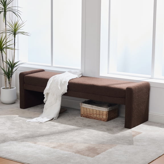 66.9" Modern Upholstered Boucle End of Bed Bench, Oversized Accent Entryway Window Layered Bench & Dining Bench, Footrest Stool Bench for Guestrooms, Reception, Bedroom, Hallway, Living Room, Coffee