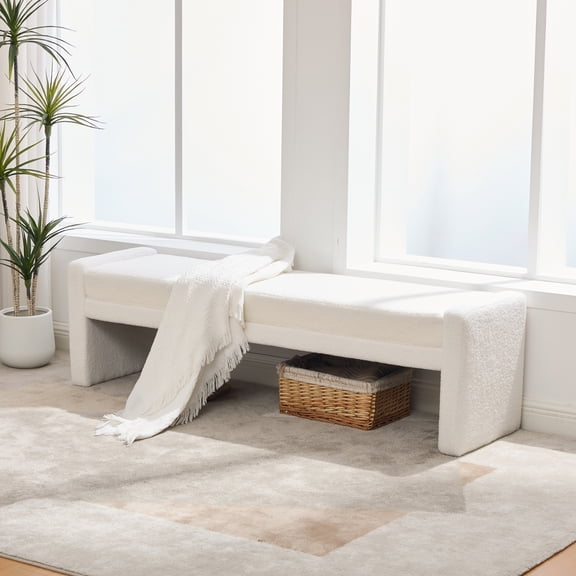 66.9" Modern Upholstered Cozy Boucle End of Bed Bench, Oversized Accent Entryway Window Layered Bench & Dining Bench, Footrest Stool Bench for Guestrooms, Reception, Bedroom, Hallway,Living Room,Ivo