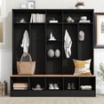 thumbnail image 1 of 66.9"W 4 in 1 Hall Tree with Storage Bench, Minimalist Shoe Cabinet with Cube Storage & Shelves, Entryway Bench with Coat Rack, 8 Hooks and Open Shelves for Entryways, Mudroom, Black, 1 of 9