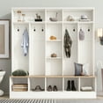 thumbnail image 1 of 66.9"W 4 in 1 Hall Tree with Storage Bench, Minimalist Shoe Cabinet with Cube Storage & Shelves, Entryway Bench with Coat Rack, 8 Hooks and Open Shelves for Entryways, Mudroom, White, 1 of 9