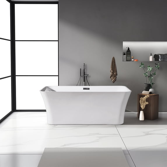 Dreamwerks 66.9 in. Acrylic Rectangular Flat-bottom Not-Whirlpool Bathtub in Glossy White