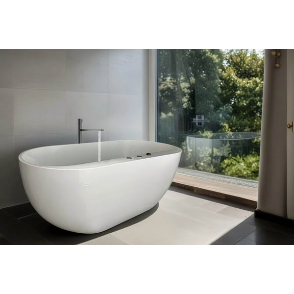 66.9" x 31.5" Whirlpool and Air Bubble Combination Tub with 6 Massage Jets & 8 Air Jets, Adjustable Speed Blower, White Acrylic Soaking Bathtub, UL & UPC Certified