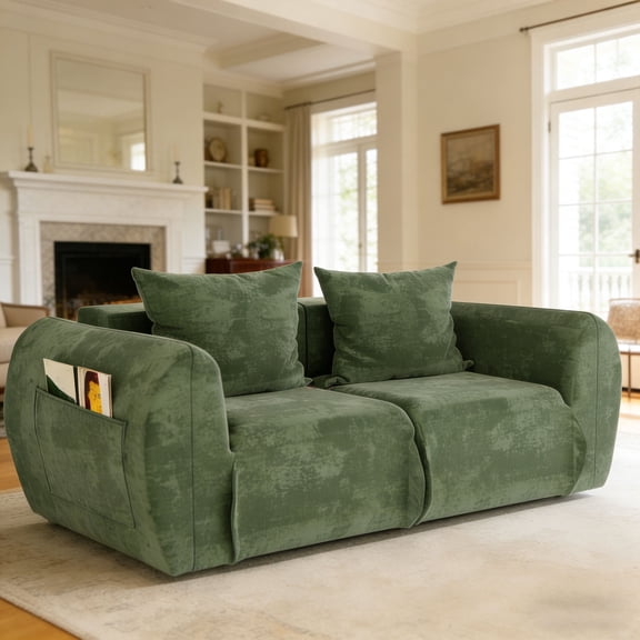 66.93″ Boneless Couch - Modular Cloud Couch Sectional Sofa with Deep Seat, No Assembly Required Memory Foam Comfy Couches for Living Room, Bedroom & Small Spaces, Upholstered Lounge Sofa (Green)