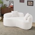 thumbnail image 1 of 66.93" Full Compression Sponge Sofa Couch, Teddy Velvet Fabric Deep Seat Loveseat Sofa with 2 Throw Pillows, Modern Comfy Cloud Floor Couch Round Sofa for Living Room, Small Spaces, Apartment, White, 1 of 9