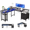 thumbnail image 1 of 66.93 Inch L-Shaped Desk with Storage Drawers, Gaming Desk with Power Outlet & LED Light Strip, Corner Computer Desk with Shelves for Home Office Workstations, Black, 1 of 9