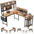 thumbnail image 1 of 66.93 Inch Large L-Shaped Gaming Desk with Pegboard, Computer Desk with Power Outlet & LED Light Strip, Corner Desk with Storage Bag for Home Office Workstations, Rustic Brown, 1 of 9