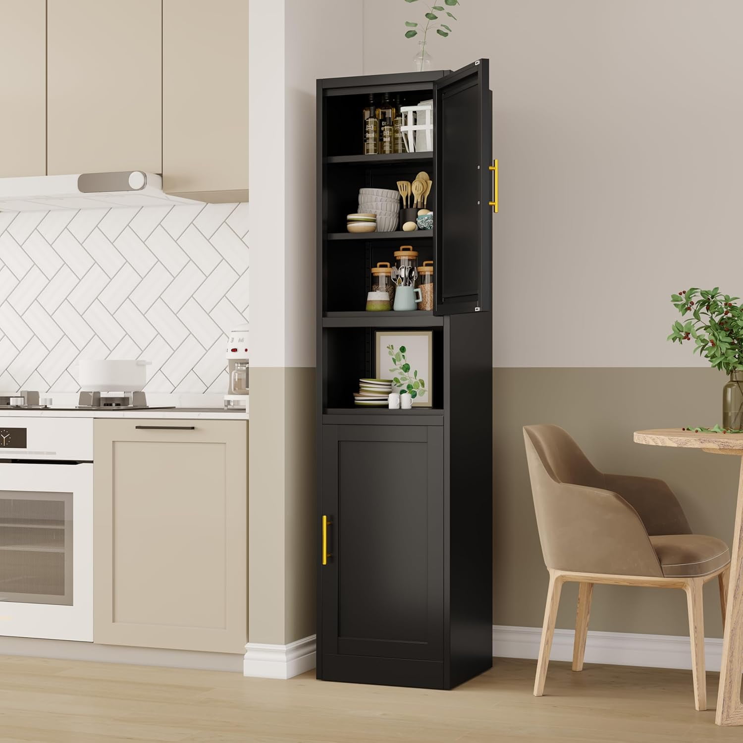 66.93" Tall Narrow Bathroom Cabinet, Steel Corner Floor Cabinet with 2 ...