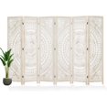 thumbnail image 1 of 66.9Inch Folding Room Divider, 6 Panels Wood Carved Privacy Screens, Free Assembled Freestanding Partition for Home Office Restaurant Bedroom (White-Washed), 1 of 16