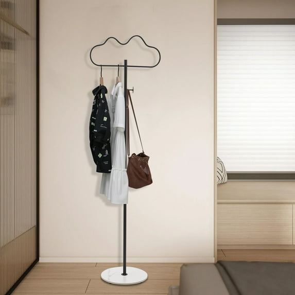 66.9in Simplicity Cloud-Shaped Coat Rack Floor Mounted Clothes Hanger Hat 2 Hooks for Hallways, Bedrooms, Living Rooms