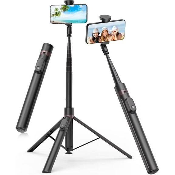 66" Automatic Tripod,Auto-Open Phone Tripod Stand with Magnetic Rechargable Remote,Selfie Stick Tripod 360 Vertical & Horizontal Rotatable,Stable Travel Tripod for iPhone/Android(Black)