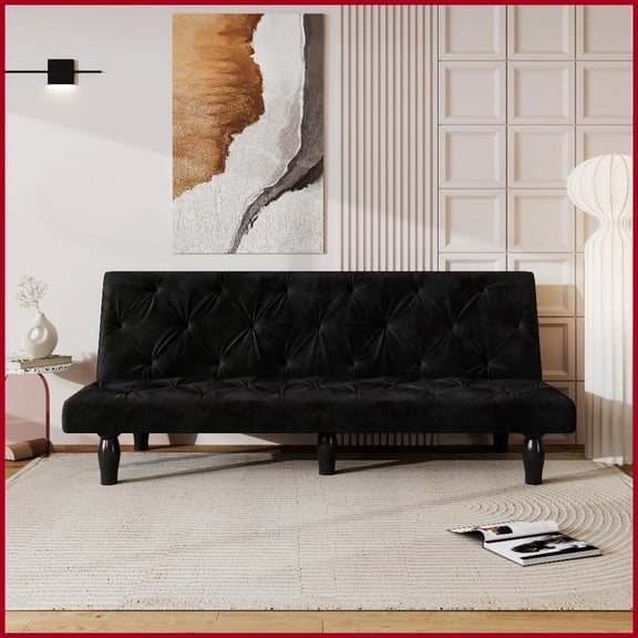 66'' Black Velvet Convertible Sofa Bed: Modern Style for Living Rooms & Apartments – Durable, Comfortable & Versatile