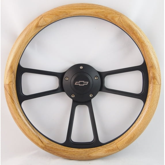 66 Chevrolet Chevelle, El Camino 14" Unstained Oak Wood Billet Black Steering Wheel Set Adapter & Horn