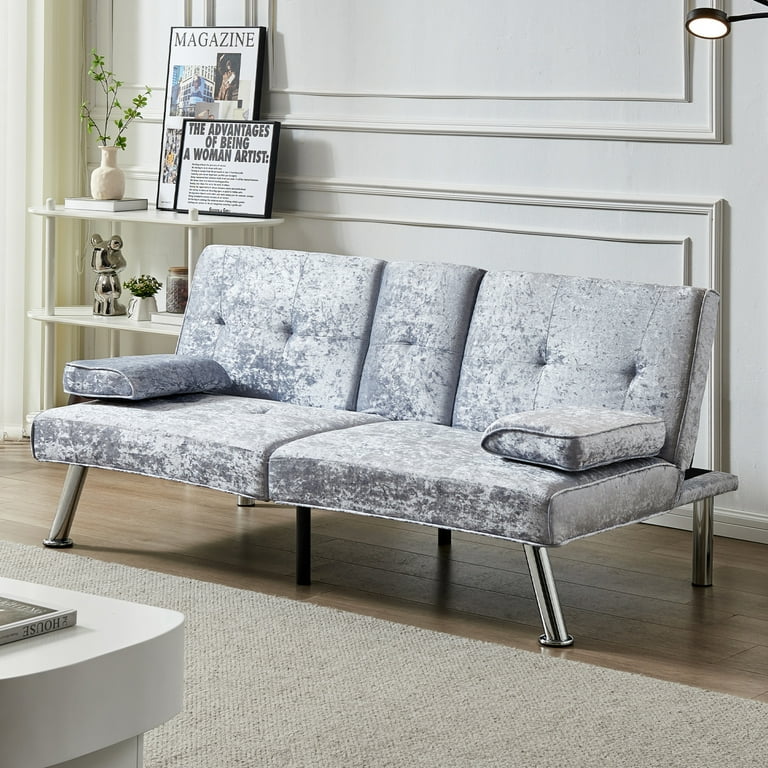 Silver velvet sofa bed discount
