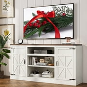 66 Farmhouse TV Stand for 65 70 75 TVs with Charging Station, 33 Tall Entertainment Center Console Table with Adjustable Shelves/4 Layer Storage for Living Room