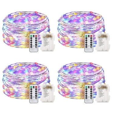 66 Feet 200 Led Fairy Lights Battery Operated with Remote Control Timer Waterproof Silver Wire Twinkle String Lights for Bedroom Indoor Outdoor Wedding Dorm Decor Multicolor 4Pack