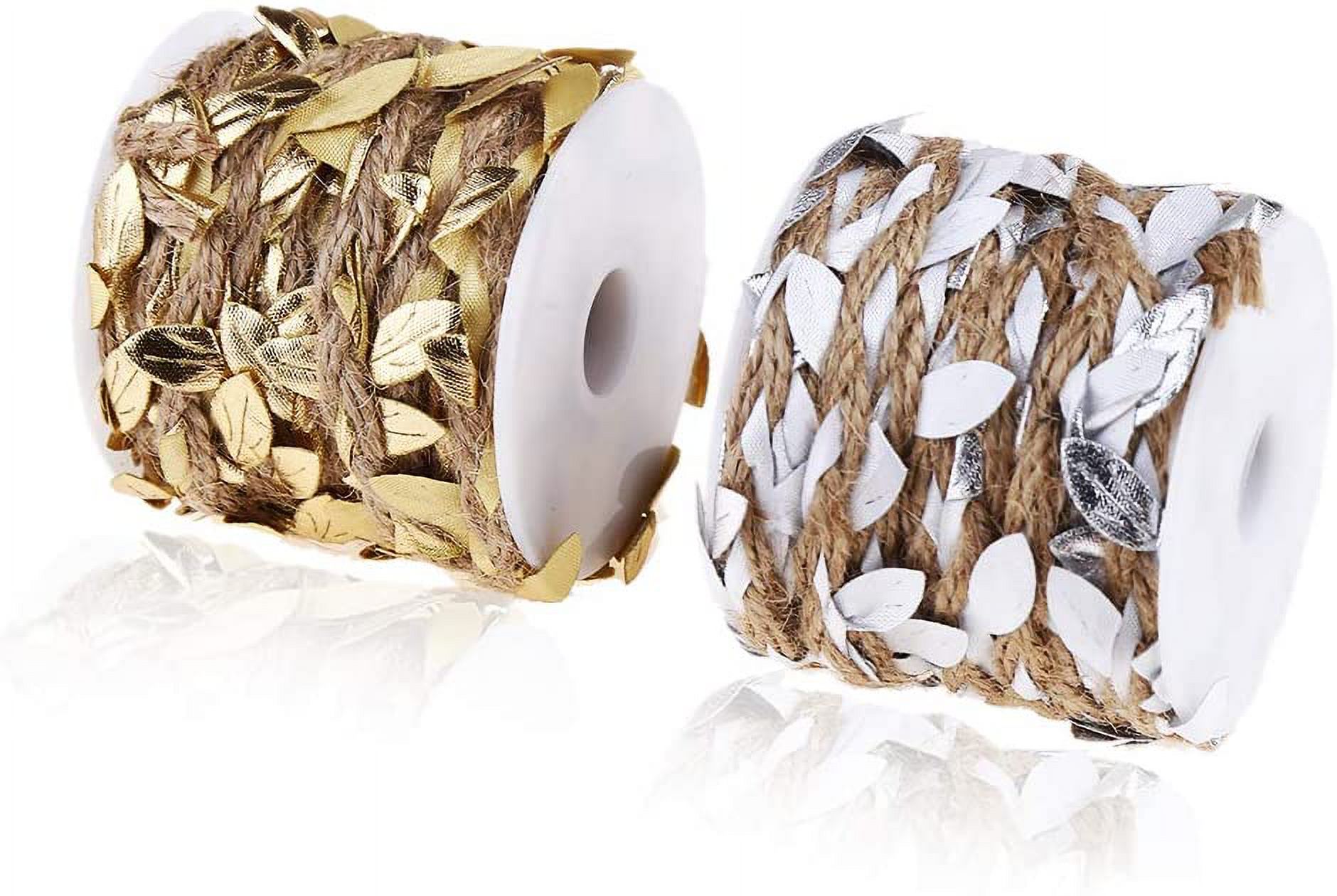 66 Feet Burlap Leaf Ribbon,Jute Twine with Leaves 5mm with Artificial ...