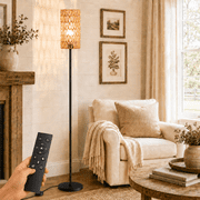 66" Floor Lamp for Living Room with Remote Control,Dimmable Standing Lamp with Woven Shade, 3 Color Temperatures, Tall LED Floor Lamp for Bedroom, Office, Farmhouse