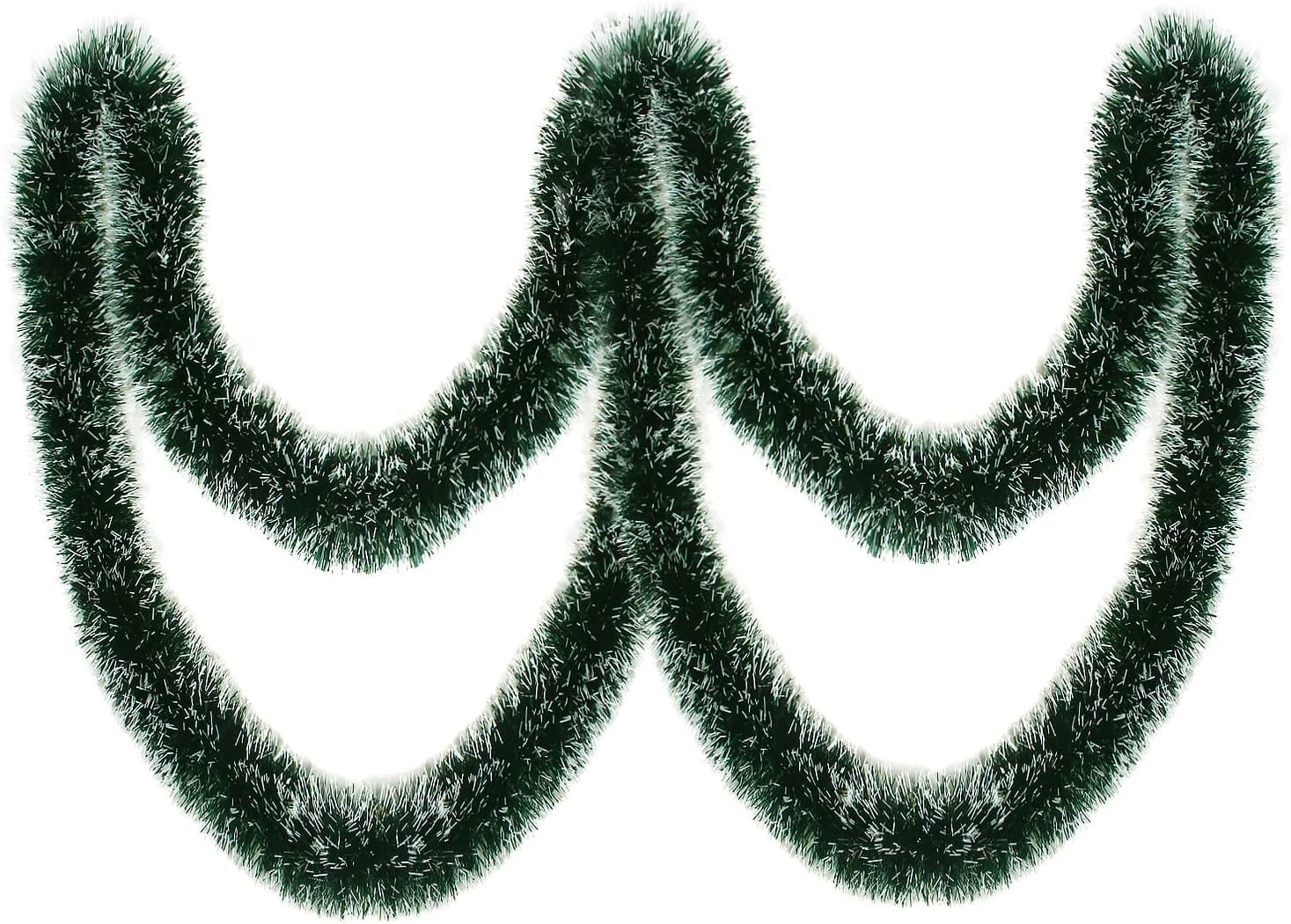 66 Ft Dark Green Christmas Tinsel Garland,Christmas Foil Tinsel Garland Decoration Metallic Tinsel Green Streamers Garland for Birthday, Wedding,Festivities, Christmas