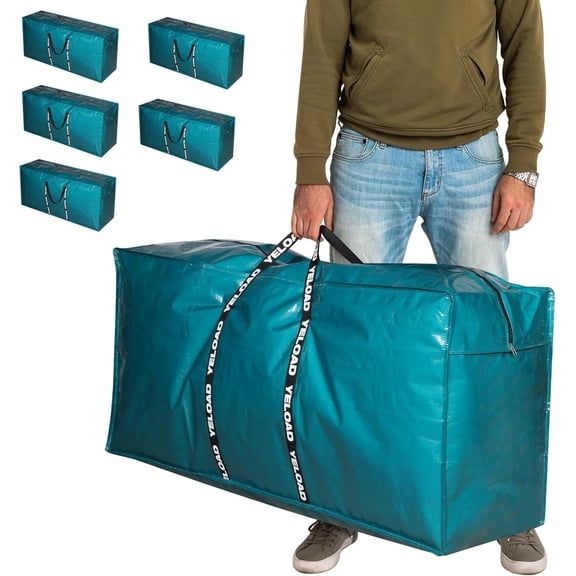 66 Gallon Extra Large Storage Bags 6 Pack – Teal XXL Heavy Duty Waterproof Moving Tote Bags for College Dorm, Travel, Clothes & Bedding Foldable Zippered Duffle with Handles