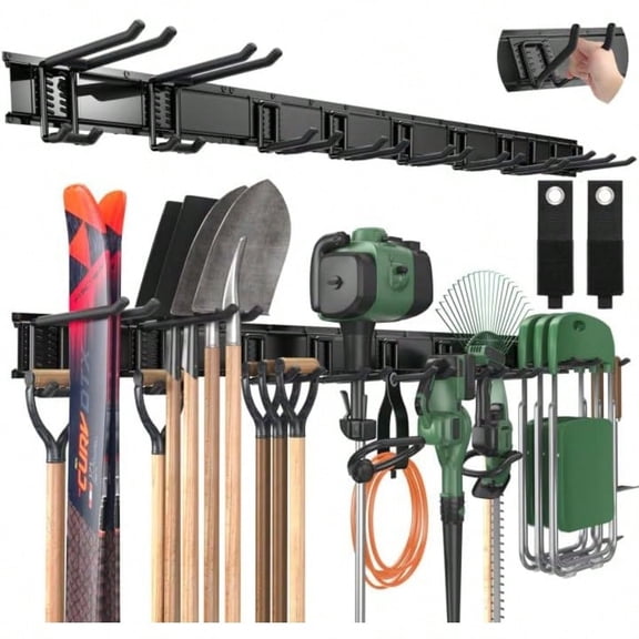 66" Garage Tool Organizer Wall Mount - 720lbs Garden Tool Organizer with Adjustable Hooks, Heavy Duty Metal Garage Storage Rack, Anti-Rust Shed Rack Holder Hanging Rake Broom Mower Snowboard