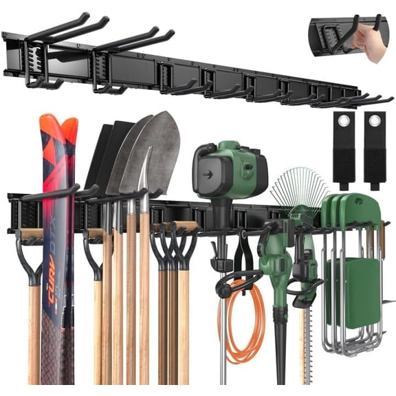 66" Garage Tool Organizer Wall Mount - 720lbs Garden Tool Organizer with Adjustable Hooks, Heavy Duty Metal Garage Storage Rack, Anti-Rust Shed Rack Holder Hanging Rake Broom Mower Snowboard