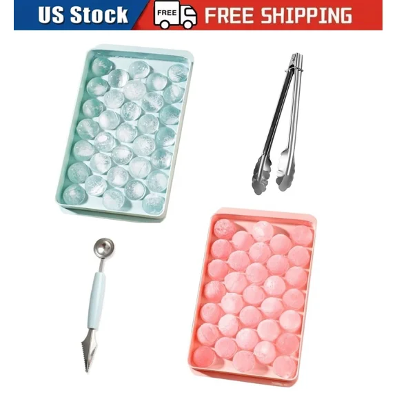 66-Grid Ice Cube Ball Maker Tray Sphere Mold With Tong & Baller Scoop Spoon 4Pcs