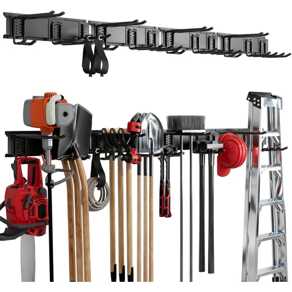 66" Heavy Duty Wall Mounted Garage Tool Organizer  4 Panels & 12 Adjustable Hooks, 920 lbs Load Capacity, Modular Storage for Efficient Tool Organization, Easy Install in Garage, Garden, 18 Pack