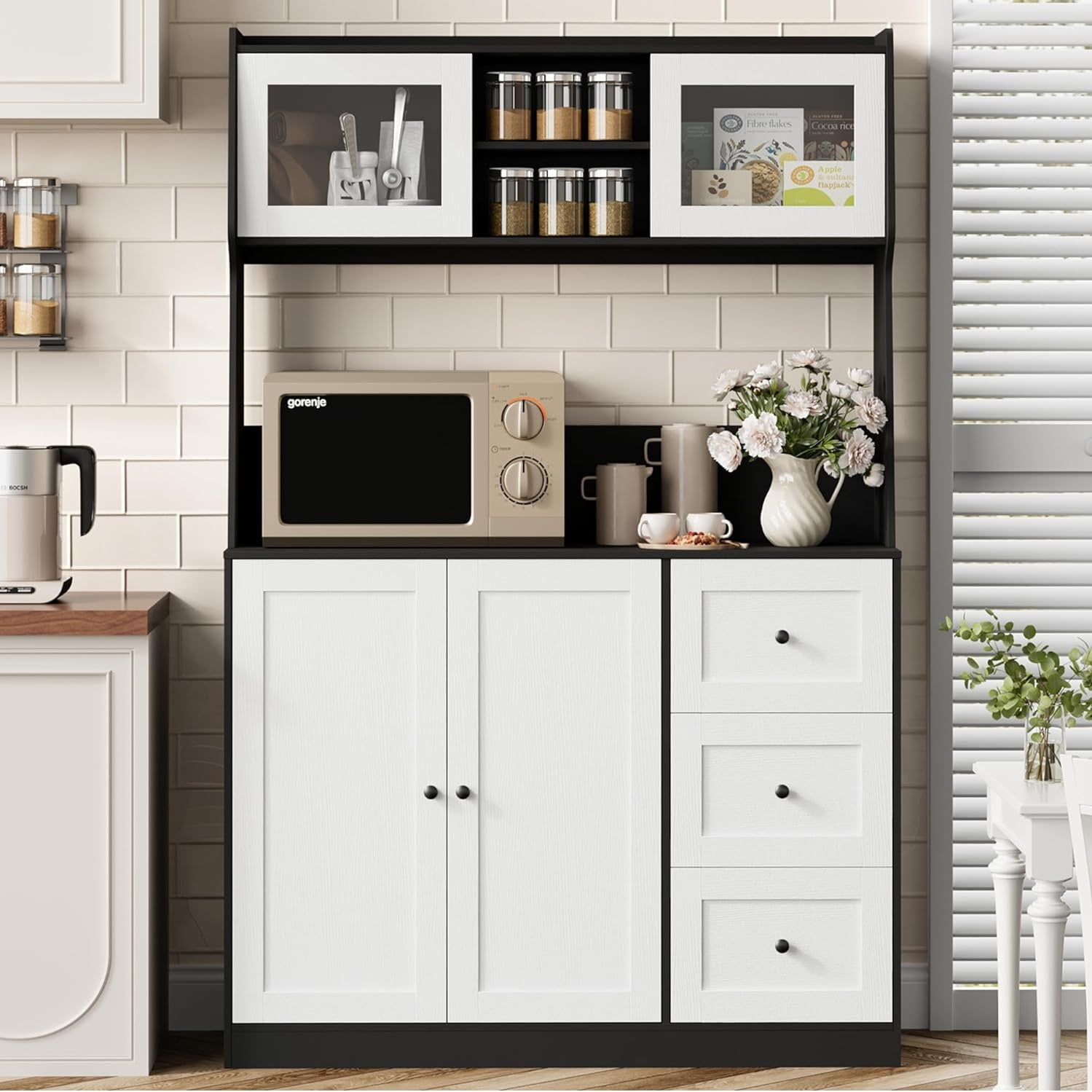 Kitchen Pantry Cabinet With Microwave Shelfnull