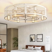 26-Inch Farmhouse Caged Ceiling Fan with Light Reversible Ceiling Fan with Remote Control Quiet DC Motor 6 Speed Timer E26 Bulbs Not Included Cement