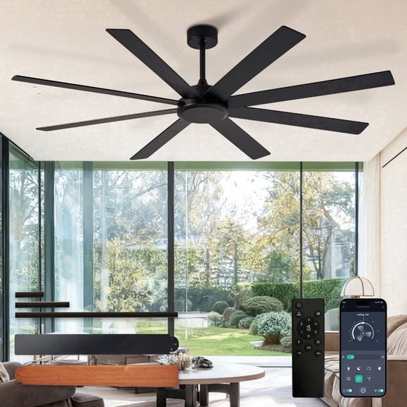 Depuley 66-Inch Indoor/Outdoor Ceiling Fan without Light - Large Ceiling Fan with 8-Blade in Black Walnut, Remote & App Control, Quiet DC Motor