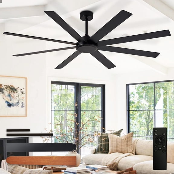 Depuley 66-Inch Indoor/Outdoor Ceiling Fan without Light - Large Ceiling Fan with 8-Blade in Black Walnut, Remote Control, Quiet DC Motor​