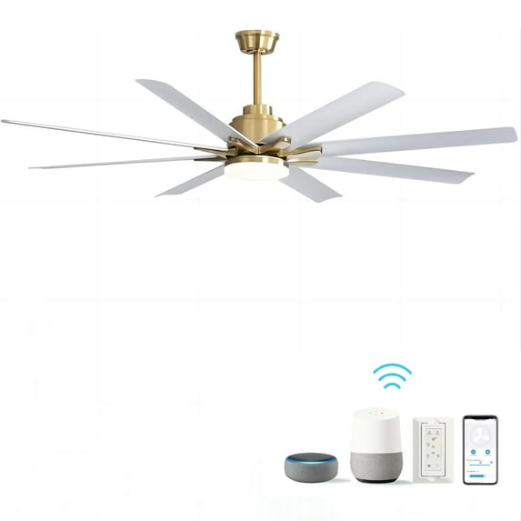 66 Inch Low Profile ABS Ceiling Fan with Dimmable Lights and Smart Remote Control 6 Speed Reversible Noiseless DC Motor for Indoor