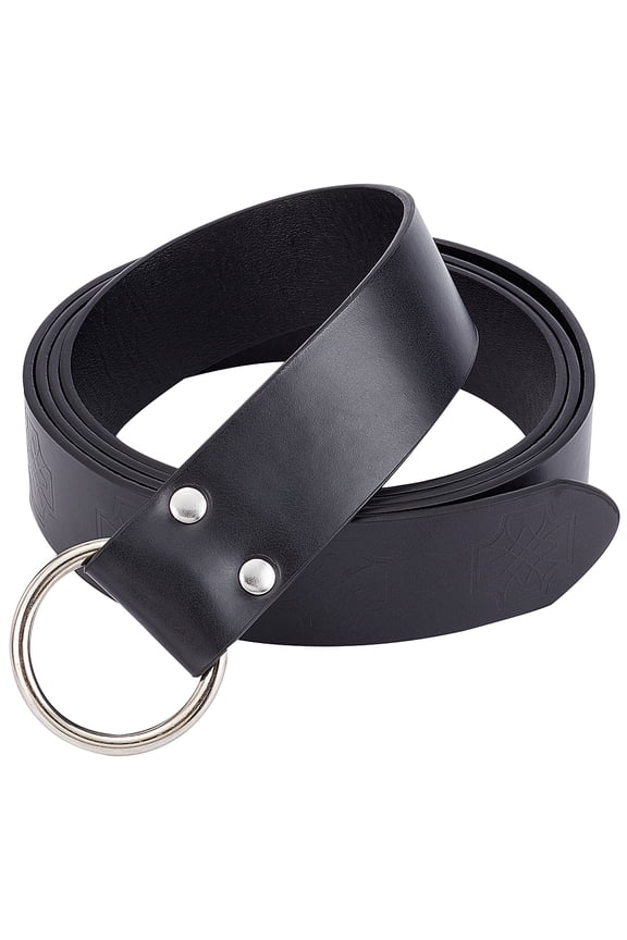 66 Inch Medieval Belt Renaissance Embossed Leather Knight Waistband with O Ring Buckles Retro Celtic Style Girdle for Men Women