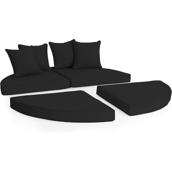 66-Inch Outdoor Patio Canopy Bed Round Daybed Replacement Cushions, 4-Piece Clamshell Sectional Seating Wicker Furniture Replacement Cushion Set with 4 Pillows(Black)