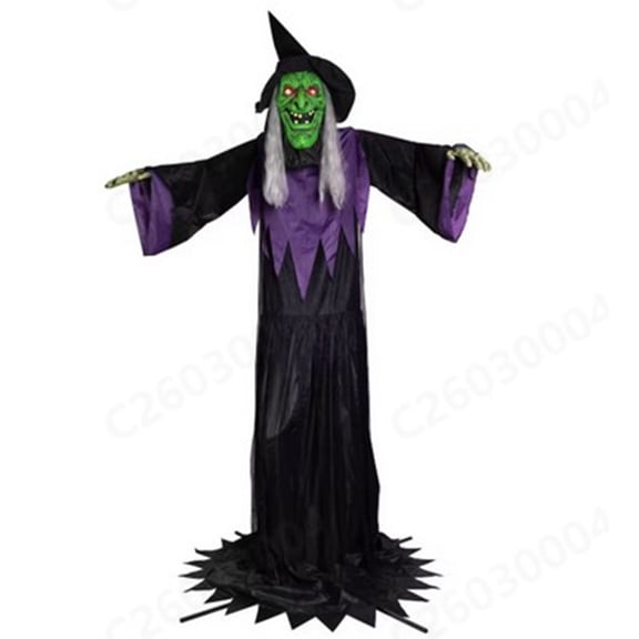 66 Inch Standing Light Up Witch Halloween Prop with LED Eyes