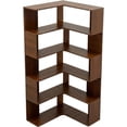 thumbnail image 1 of 66-Inch Tall 6-Tier L-Shaped Corner Bookshelf with Baffle, Walnut Freestanding Display Bookcase for Living Room or Office, 1 of 9