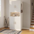thumbnail image 1 of 66-Inch Tall Shoe Cabinet with Fluted Door and LED Light for Entryway, Modern Large 9-Tier Freestanding Shoe Storage Organizer with Adjustable Shelves Open Shelf for Closet, Living Room, White, 1 of 8