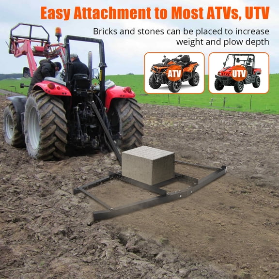 66 Inch Wide Heavy Duty Drag Harrow Pin Hitch, Tow Behind Landscape and Lawn Leveling Rake, Grader and Spreader for Tractors, ATVs, UTVs, Mowers