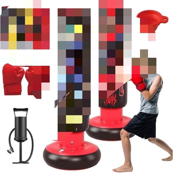 66-Inch iNFLATABLE kIDS pUNCHING bAG, nINJA & hERO dOUBLE-sIDED bOXING bAG FOR bOYS & gIRLS aGES 3-12, dURABLE bOUNCE-bACK kARATE tRAINING tOY WITH gLOVES, bIRTHDAY FOR kIDS aCTIVE pLAY