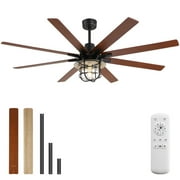 66Industrial Ceiling Fan With Light & Remote 6 Speed Wind 8 Blades Remote Control Reversible DC Motor